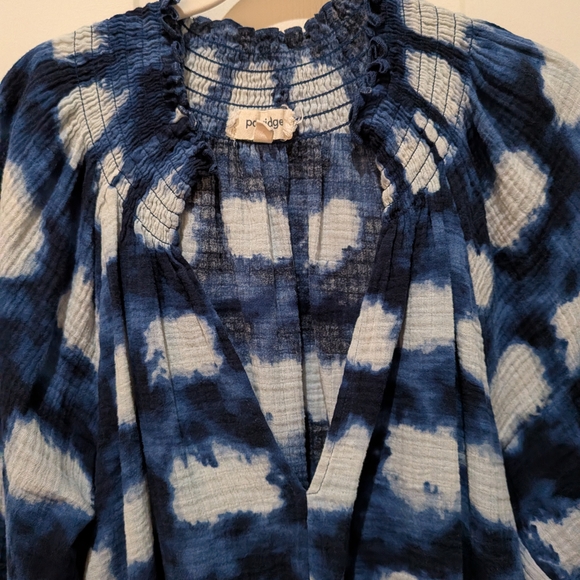 Anthropologie Porridge Blue and White Shibori tie-dyed Blouse (Size Large) - Picture 2 of 6
